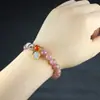 Pulsera de cristal de fresa al por mayor de fábrica, pulsera de ágata con cuentas redondas rosas, joyería de jade de color melocotón para mujer, anillo único