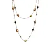 Colar Retrô Longo com Pérolas e Pedra Olho de Tigre Acessórios Femininos Luxo Acessível Corrente de Suéter Pequena Multicamadas Acessórios