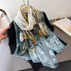Estilo Elegante Estampado Flores Cortadas Primavera y Verano Bufanda de Seda Bufanda Larga Grande Sentido Avanzado Chal de Viaje Protector Solar Bufanda para Mujer Turbante