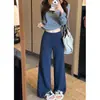 Foto real de los nuevos pantalones casuales versátiles de pierna ancha para otoño 2026, pantalones largos elásticos, pantalones holgados y sencillos para mujer 18120