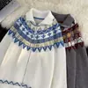Malhas de Outono e Inverno para Homens, Camisas com Zíper para Casais, Malhas Jacquard em Contraste, Cardigans de Marca de Moda Estilo Japonês, Jaquetas de Tricô para Homens, Tendência