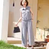 Dia das Mães Conjunto de Camisa de Verão para Mãe 2026 Novo Elegante Conjunto de Duas Peças Calça Wide Leg de Verão para Mulheres de Meia-Idade