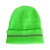 Nuevo Gorro de Punto con Raya Reflectante Fluorescente, Gorro Reflectante de Doble Capa de Acrílico, Gorro de Lana para Exteriores, Gorro de Punto Reflectante