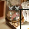 Pendientes de Perla Rosa Manta para Mujer, Pendientes con Diseño de Flor y Lazo Nicho, Accesorios para Orejas Versátiles de Lujo Ligero de Gama Alta