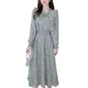 Vestido Largo de Encaje Floral con Volantes Estilo Francés con Cordones para Mujer Otoño Transfronterizo Cintura Ceñida Lazo Línea A