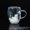 Taza de Vidrio Escena de Nieve Navideña Venta al por Mayor Transfronteriza Regalos Navideños Taza con Rama de Pino Escena de Nieve Navideña Taza de Doble Pared de Alto Borosilicato