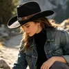 Chapéu de feltro transfronteiriço europeu e americano, chapéu de cowboy ocidental de pastagem do Panamá, chapéu de lã britânico vintage, fedora de aba enrolada feminino