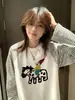 Camiseta de Manga Longa Listrada Contrastante Estilo Ins Doce e Cool para Mulheres Outono Inicial Nova Solta Casual Moda Versátil Gola Redonda Top