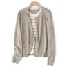 Breve Descrição Riscada: Cardigan Sofisticado para o Dia a Dia, Lã Lavável, Gola Redonda, Falso Duas Peças, Manga Longa, Suéter de Tricô Listrado Color-Block
