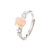 Anel Wish Flor de Rosa Bordado com Diamantes Estilo Europeu e Americano Anel para Dedo Indicador Camélia Cor Champagne
