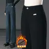 1038 Pantalones de Pierna Ancha de Invierno con Forro de Felpa de Mezclilla Nuevos de Cintura Alta Sueltos Adelgazantes Rectos talla extra Pantalones para Mujer de mediana edad y mayores