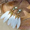 [Selección Premium] Pendientes Largos con Borlas Tejidas de Plumas Estilo Étnico Vintage para Mujer Pendientes Huecos de Gama Alta Bohemios