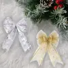 Decoração de Festa de Natal Tema Laço Pingente Dourado e Prateado Rede Dupla Camada Laço Adereços de Decoração para Árvore de Natal