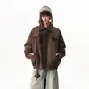 Chaqueta de trabajo vintage Maillard con solapa para hombre, nuevo estilo de otoño, holgada y cuadrada, elegante chaqueta de trabajo de piel sintética
