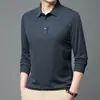 Camiseta de manga larga para hombre de mediana edad 2024 otoño nuevo holgada de color liso casual polo con cuello camisero top para hombre