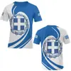 Camiseta Impresa en 3D con Bandera y Emblema Nacional de Grecia Patrón con Forma de Escudo de la República Helénica Camiseta de Moda para Hombre