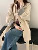 Gabardina de Cuadros con Puños Enrollados y Cuello Alto para Mujer, Nuevo Estilo Coreano Primavera 2026, Corte Holgado, Adelgazante, Versátil, Abrigo de Longitud Media