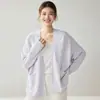 Cárdigan de Cachemir Tejido de Canalé Texturizado para Mujer, Cuello en V, Manga Larga con Bolsillos, Estilo Holgado Perezoso, Informal Versátil, Prendas de Abrigo sin Botones