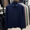 Camiseta de Manga Larga para Hombre Moda Otoño Camisa Polo Color Sólido Top Padre de Mediana Edad Casual Holgada Solapa Camisa Base