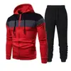 Conjunto Masculino de Moda Color Block Patchwork com Capuz para Corrida e Esportes ao Ar Livre, Conjunto de Moletom Masculino Transfronteiriço