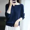 Cardigan de Punto Fino Mezcla de Lana con Cuello de Otoño 2026 Manga Larga Bloque de Color Calado Elegante Top para Mujer Venta al por Mayor
