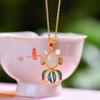 Plata s925 chapada en oro linlang jade Hetian natural jade blanco colgante de pez dorado superficie de huevo collar para mujer