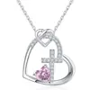 Collar Colgante de Cruz de Amor Nuevo Estilo Transfronterizo Moda Europea y Americana Forma de Corazón Piedra de Nacimiento Joyería Regalo de Vacaciones