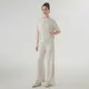 Conjunto Esportivo Casual de Primavera e Outono com Moletom de Manga Curta com Zíper e Calça de Yoga de Pernas Retas com Bolsos