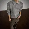Tricô Masculino de Inverno Gola Polo Estilo Old Money Cinza Cleanfit Bonito High-End Pulôver Solto