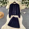 Conjunto de Dos Piezas de Punto Estilo Pequeño Chanel y Falda Midi para Mujer, Versátil para el Commute de Otoño, Conjunto que Reduce la Edad