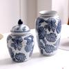 Vaso de Porcelana Folhas Azul Claro e Branco Entrada Sala de Estar Novo Estilo Chinês Cerâmica Florista Enfeites de Mesa Queima Gao Sen Hidropônico