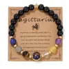 Pulsera Transfronteriza Caliente de Doce Constelaciones Unisex Ágata Piedra Natural con Tarjeta