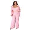 N7935 Traje de tres piezas de punto acanalado de alta elasticidad transfronterizo Amazon europeo y americano, deportivo, casual, sexy, talla grande, ropa de mujer