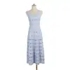 Vestido Camisola de Punto Hueco Desgastado Estilo Nuevo de Verano con Doble Cuello en V, Cintura Retorcida, Falda Larga Plisada de Corte A Adelgazante Venta al por Mayor