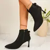 Botas Individuales Versátiles Casuales 2025 Nuevas Transfronterizas Talla Grande Otoño Punta Fina Tacón de Aguja Francés Color Sólido Botas Martin para Mujer