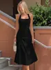 Vestido Elegante de Verano 2026 de Amazon, Nuevo Estilo, Cuello Halter, Cuadrado, Ceñido a la Cintura, Plisado, Abertura, Longitud Media para Mujer