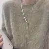 Cadena suéter de otoño e invierno con bola de titanio, perla de vidrio, tirador ajustable, collar de hueso de serpiente, collar largo asimétrico