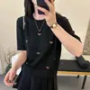 Camiseta de Manga Corta con Forma de Corazón a la Moda para Mujer, Nuevo Estilo Verano 2026, Elegante Top de Punto Holgado, Diseño Delgado