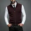 Colete de malha masculino outono e inverno transfronteiriço, espessado e forrado com fleece, com gola alta, colete suéter sem mangas, peça externa
