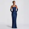 Estilo Europeo y Americano Transfronterizo Nuevo Elegante Vestido Ajustado de Color Sólido con Lazos en la Cintura y Diseño de Ballenas, Vestido Bodycon de Cola de Pez