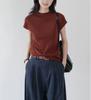 Camiseta suéter suave de cuello semi alto que combina con todo para mujer 25 nueva primavera y verano temperamento simple color sólido manga corta chaqueta camiseta delgada