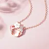 Gargantilla Original de Perla Madre Gato con Corona Floral Primavera y Verano para Mujer, Estilo Coreano, Fresca e Inspirada en el Bosque, Cadena de Clavícula de Flor de Oro Rosa, Plata Pura