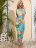 Vestido Curto Estampado Estilo Europeu e Americano Novo para Mulheres 2026, Vestido Longo de Verão para Férias na Praia, Vestido Casual de Malha na Moda