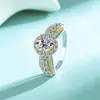 Anillo de Plata de Ley S925 con Moissanita de 1.5 Quilates en Forma de Huevo, Estilo Palacio de Alta Gama, Joyería de Mano Bicolor, Transfronterizo Europeo y Americano