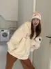Moletom com capuz feminino, versão coreana outono e inverno, novo estilo americano 2026, cardigã com zíper, solto e casual, jaqueta com forro de fleece e espessada