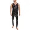 Productos Transfronterizos Tallas Grandes para Hombre Mono de Cuero Brillante de PVC Sexy de Ajuste Abierto Mono Ajustado Pantalones de Cuero Talla Precisa