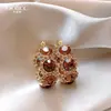 Pendientes de aro de cristal marrón con hebilla para mujer, elegantes y únicos, de lujo, de alta gama, 2024