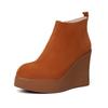 Botines de Cuña con Tacón Grueso y Punta Fina de Cuero Genuino de 10.5 cm para Personas Petitas, Nuevo Estilo Otoño e Invierno 2026, Impermeables, con Plataforma, de Piel de Oveja, Cortos