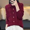 Top de malha de lã de lapela feminino 2023 primavera e outono novas explosões suéter de gola polo camisa base de pulôver interno para mulheres