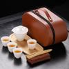Traje de juego de té kung fu de viaje de jade de grasa de oveja, tetera portátil de una olla y cuatro tazas, tetera para coche y exteriores, traje de regalo hecho a mano
